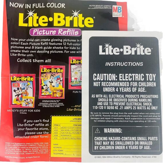 Vintage Lite BRITE MB Milton Bradley w/Pegs Paper Sheets Box  1994 TESTED - Picture 8 of 10